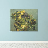 ファンゴッホパンジーのバスケットを小さなテーブルに キャンバスプリント (インサイチュ (ウッドフロア))