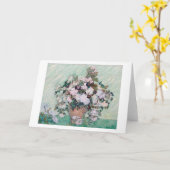 ファンゴッホピンクのバラの花瓶 カード (黄色い花)