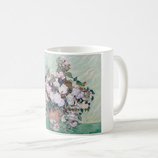 ファンゴッホピンクのバラの花瓶 コーヒーマグカップ (正面右)