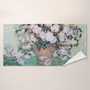ファンゴッホピンクのバラの花瓶 バスタオル