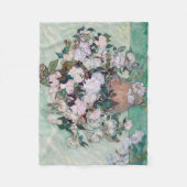 ファンゴッホピンクのバラの花瓶 フリースブランケット (正面)