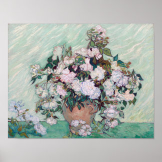 ファンゴッホピンクのバラの花瓶 ポスター