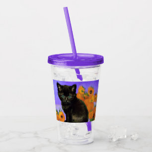 ファンゴッホブラックひまわり付き子猫 アクリルタンブラー
