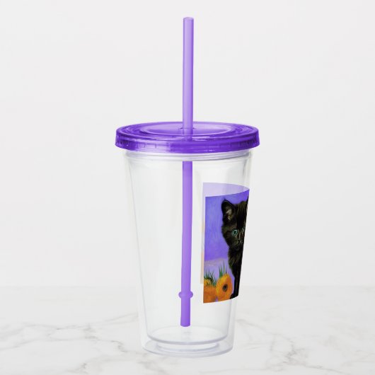 ファンゴッホブラックひまわり付き子猫 アクリルタンブラー (右)