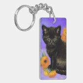 ファンゴッホブラックひまわり付き子猫 キーホルダー (正面左)
