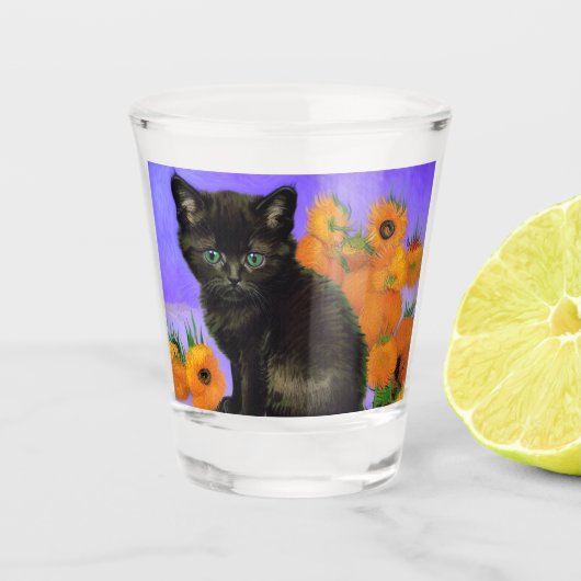 ファンゴッホブラックひまわり付き子猫 ショットグラス (正面)