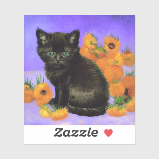 ファンゴッホブラックひまわり付き子猫 シール (シート)