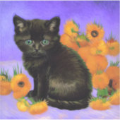 ファンゴッホブラックひまわり付き子猫 シール (正面)