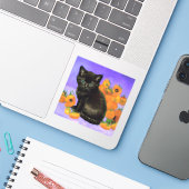 ファンゴッホブラックひまわり付き子猫 シール (ノートパソコンとiPhone)