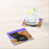 ファンゴッホブラックひまわり付き子猫 スクエアペーパーコースター (インサイチュ)