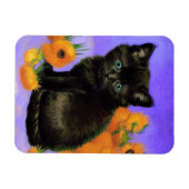 ファンゴッホブラックひまわり付き子猫 マグネット (横)