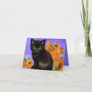 ファンゴッホブラックひまわり付き子猫 招待状