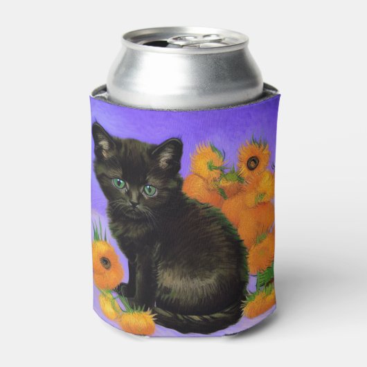ファンゴッホブラックひまわり付き子猫 缶クーラー (缶正面)