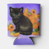 ファンゴッホブラックひまわり付き子猫 缶クーラー (正面)