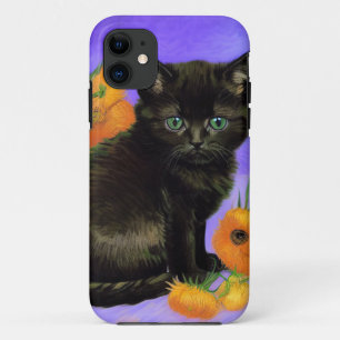 ファンゴッホブラックひまわり付き子猫 iPhone 11 ケース