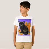ファンゴッホブラックひまわり付き子猫 Tシャツ (正面フル)
