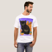 ファンゴッホブラックひまわり付き子猫 Tシャツ (正面フル)