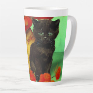 ファンゴッホブラックキッテンレッドフラワー カフェラテマグ