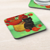 ファンゴッホブラックキッテンレッドフラワー コースター (左側)