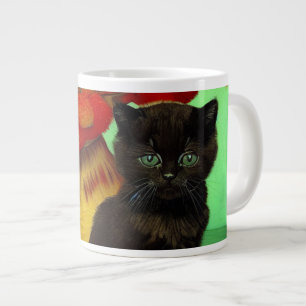 ファンゴッホブラックキッテンレッドフラワー ジャンボコーヒーマグカップ