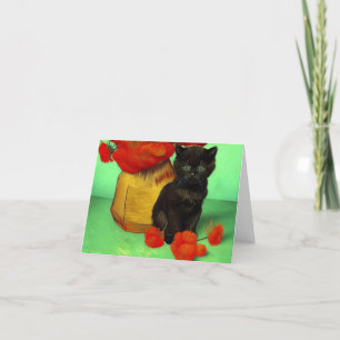 ファンゴッホブラックキッテンレッドフラワー 案内状