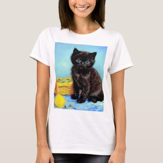 ファンゴッホブラックキッテン糸付き Tシャツ (正面)