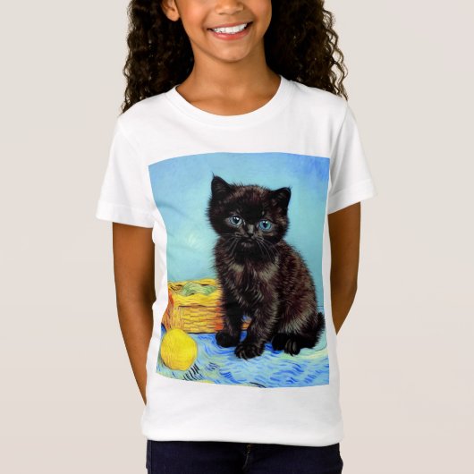 ファンゴッホブラックキッテン糸付き Tシャツ (正面)