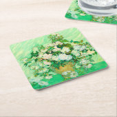 ファンゴッホホワイトローゼス スクエアペーパーコースター (アングル)