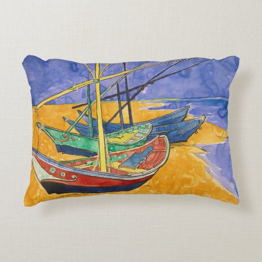 ファンゴッホボートインプレシショニズムビーチ アクセントクッション (正面)
