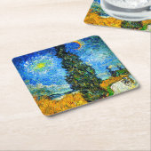 ファンゴッホロードとサイプレスとスター スクエアペーパーコースター (アングル)