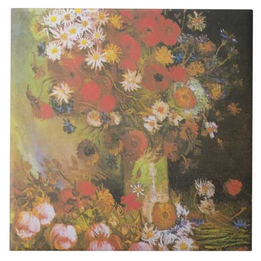 ファンゴッホヴィンテージ牡丹と菊 タイル (正面)