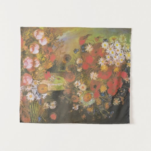 ファンゴッホヴィンテージ牡丹と菊 タペストリー (正面(横))