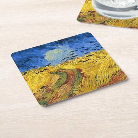 ファンゴッホ小麦畑絵画印象派 スクエアペーパーコースター (アングル)