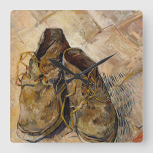 ファンゴッホ擦り切れたシューズ絵画ズアートスクエアウォールクロック スクエア壁時計