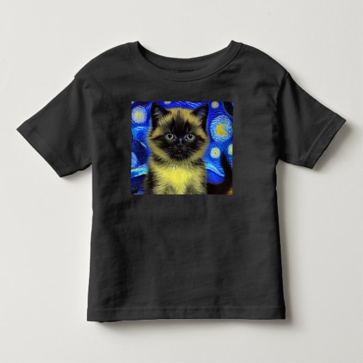 ファンゴッホ星空のナイトシャメネコ トドラーTシャツ (正面)