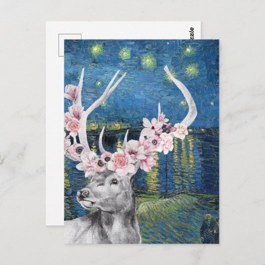 ファンゴッホ星空の夜とフラワースタッグのコンパイル ポストカード (正面/裏面)