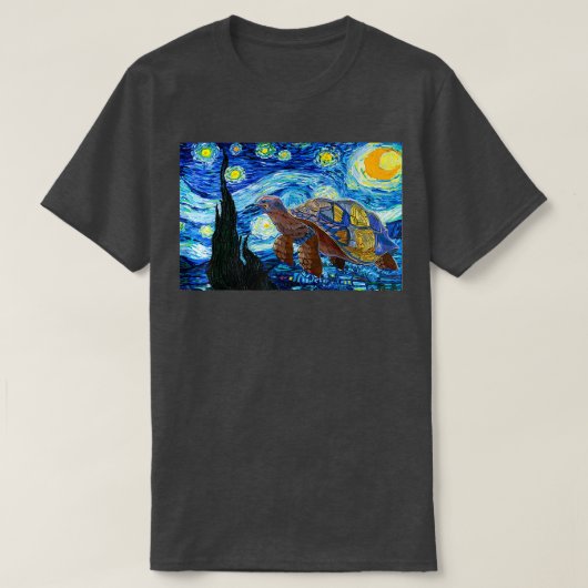 ファンゴッホ星空の夜の海タートルアート絵画ズ Tシャツ (デザイン正面)