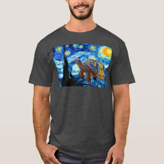 ファンゴッホ星空の夜の海タートルアート絵画ズ Tシャツ