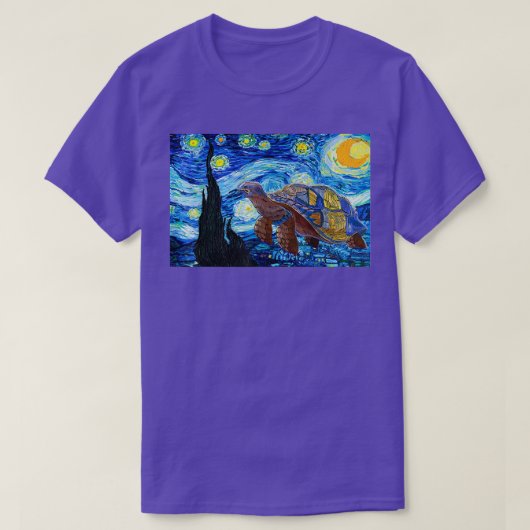 ファンゴッホ星空の夜の海絵画亀アートのT-Sh Tシャツ (デザイン正面)