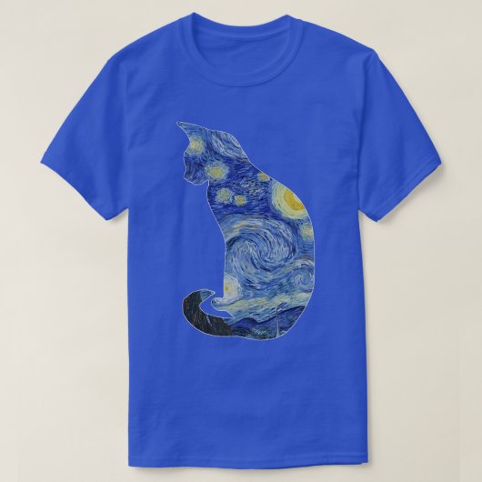 ファンゴッホ星空の夜キャットアートヴァンゴッペインティングAe Tシャツ (デザイン正面)