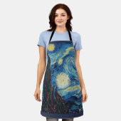 ファンゴッホ星空の夜クラシックの印象派アート エプロン (着用した状態)