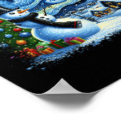 ファンゴッホ星空の夜クリスマス雪だるまスノーウィー ポスター (角)