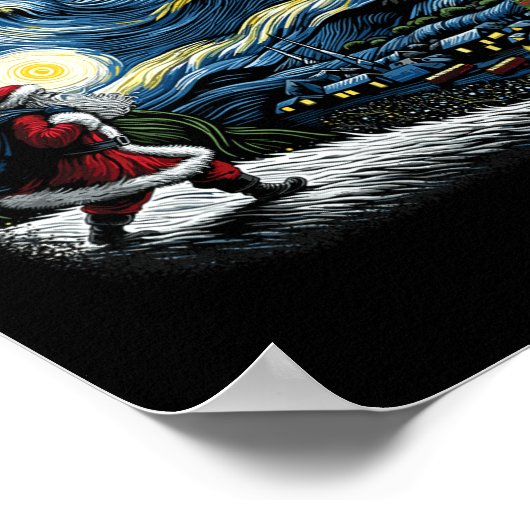 ファンゴッホ星空の夜サンタクリスマスウィンタースノーウィー ポスター (角)