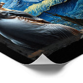 ファンゴッホ星空の夜スタイル芸術的スフィンクス猫 ポスター (角)