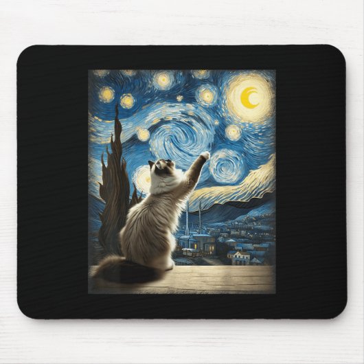 ファンゴッホ星空の夜スタイル芸術的ラグドール猫 マウスパッド (正面)