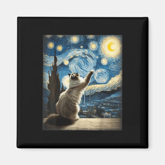 ファンゴッホ星空の夜スタイル芸術的ラグドール猫 マグネット (正面)