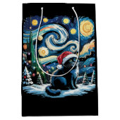 ファンゴッホ星空の夜フェスティバルクリスマスブラックキャット ミディアムペーパーバッグ (正面)