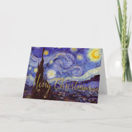 ファンゴッホ星空の夜メリークリスマス金ゴールドアート シーズンカード