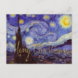 ファンゴッホ星空の夜メリークリスマス金ゴールドアート シーズンポストカード