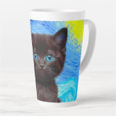 ファンゴッホ星空の夜黒猫 カフェラテマグ (右アングル)